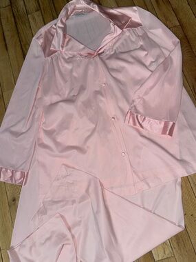 Vanity Fair Light Pink Satin-Trim Long Sleeve Pajama Pants Set